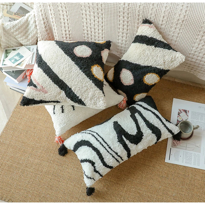 DecorBites™ Boho Big Eye Tufted Cushion Covers with Tassels for Bedroom Living Room