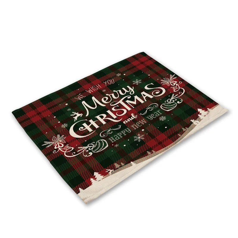 DecorBites™ Christmas Linen Dining Table Mats - Festive Home Decor with Santa Claus Print