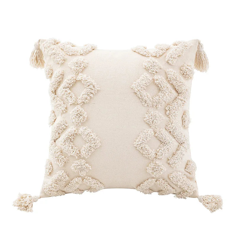 DecorBites™ Geometric Tufted Cushion Cover Beige Patchwork Pillow Covers Wabi-sabi Style