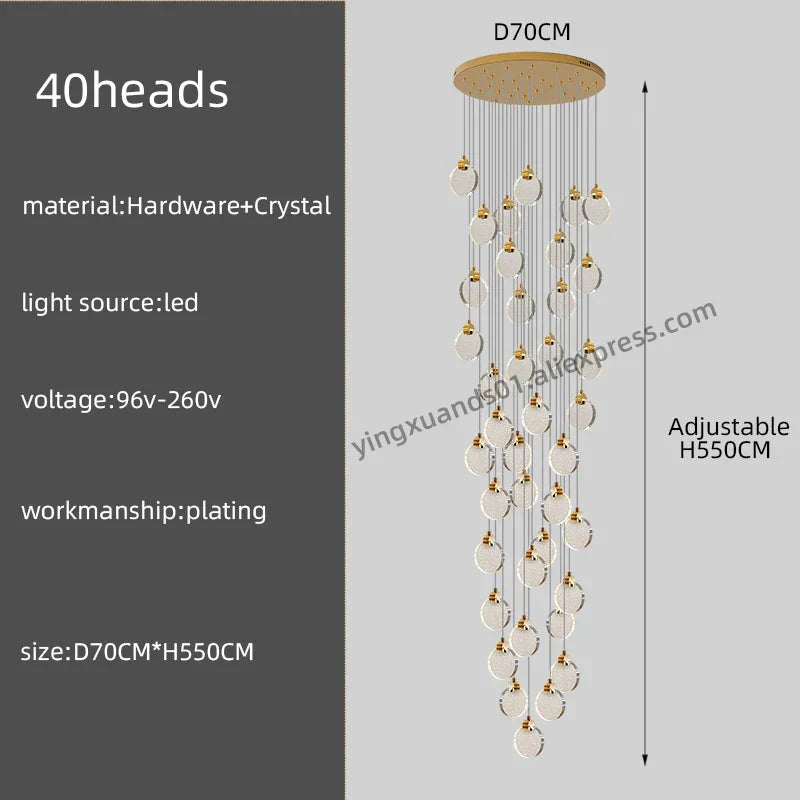 DecorBites™ Crystal Chandelier Pendant Light for Luxury Staircase