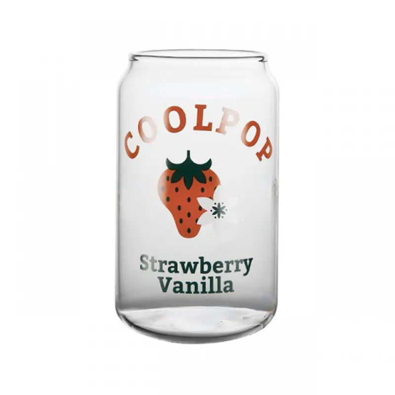 DecorBites™ 350ml Can Shape Glass Cup with Fruit Prints for Tea Coffee Milk Beer