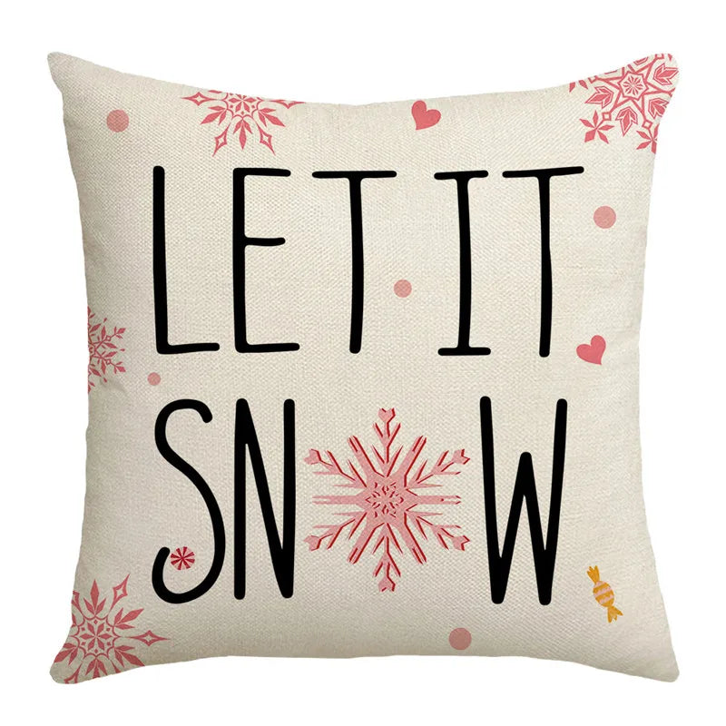 DecorBites™ Christmas Letter Print Linen Throw Pillow Cover for Holiday Home Decoration