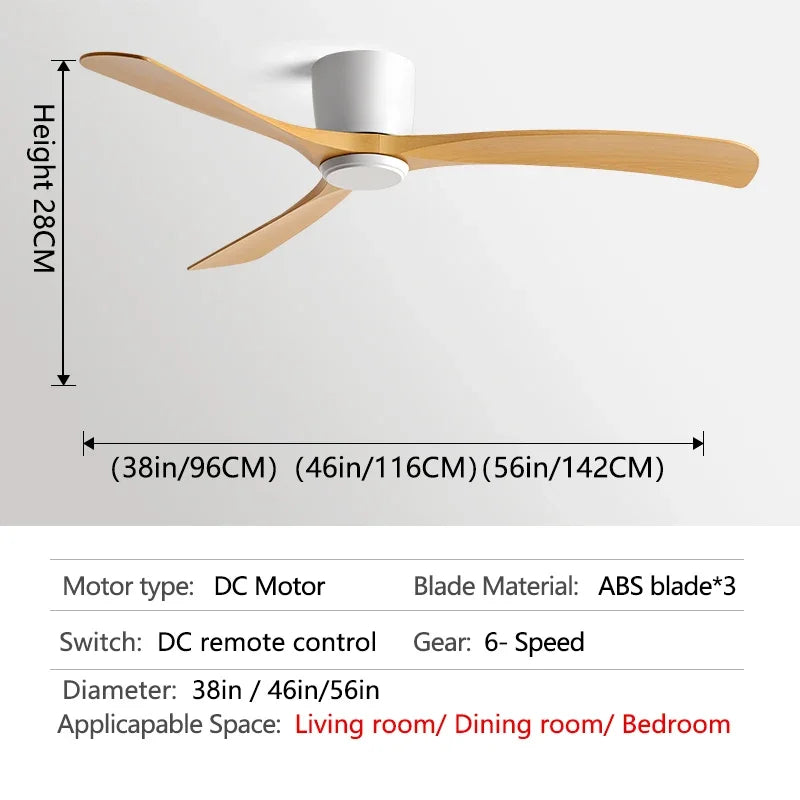 DecorBites™ Black Modern Low Profile DC Ceiling Fan with Remote Control, Strong Airflow