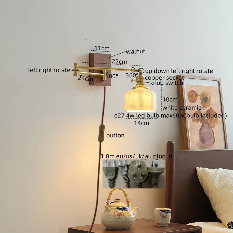 DecorBites™ Ceramic Copper LED Wall Light | Modern Bedside Lamp with Pull Chain Switch