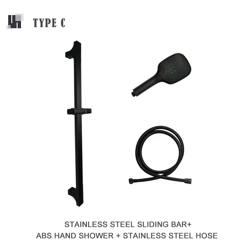 DecorBites™ Black Shower Slider Adjustable Rail Set 3 Functions Simple Style 1.5M Hose