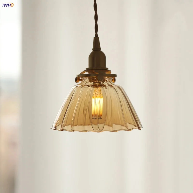 DecorBites™ Amber Glass LED Pendant Light - Nordic Modern Balcony Foyer Coffee Wall Lamp