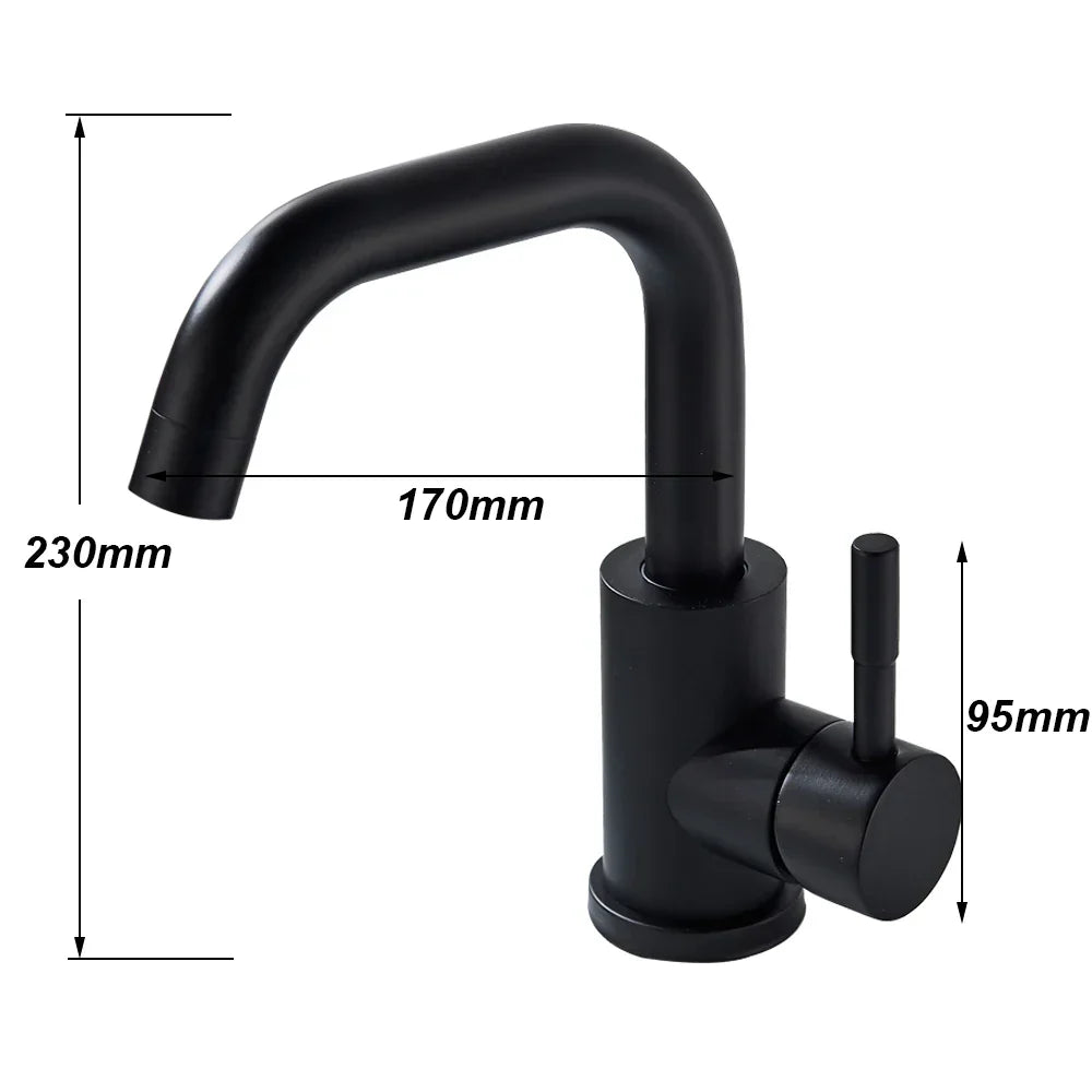 DecorBites™ Black Basin Faucet Single Cold Hot Sink Tap Short Kitchen Mixer Rotatable