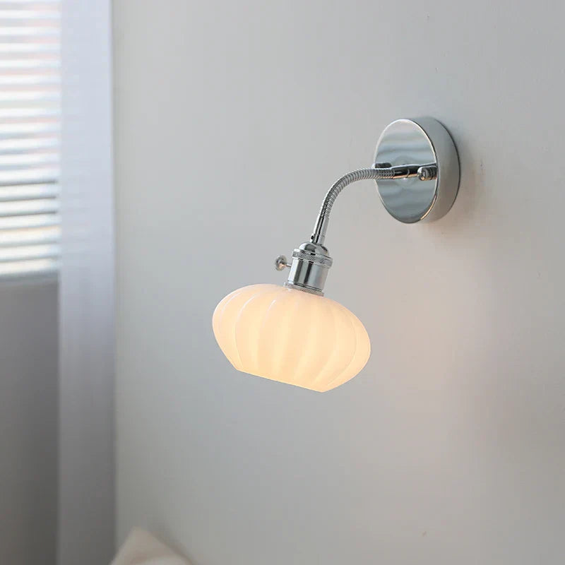 DecorBites™ Adjustable Arm LED Wall Light Fixture with Pull Chain Switch, White Glass
