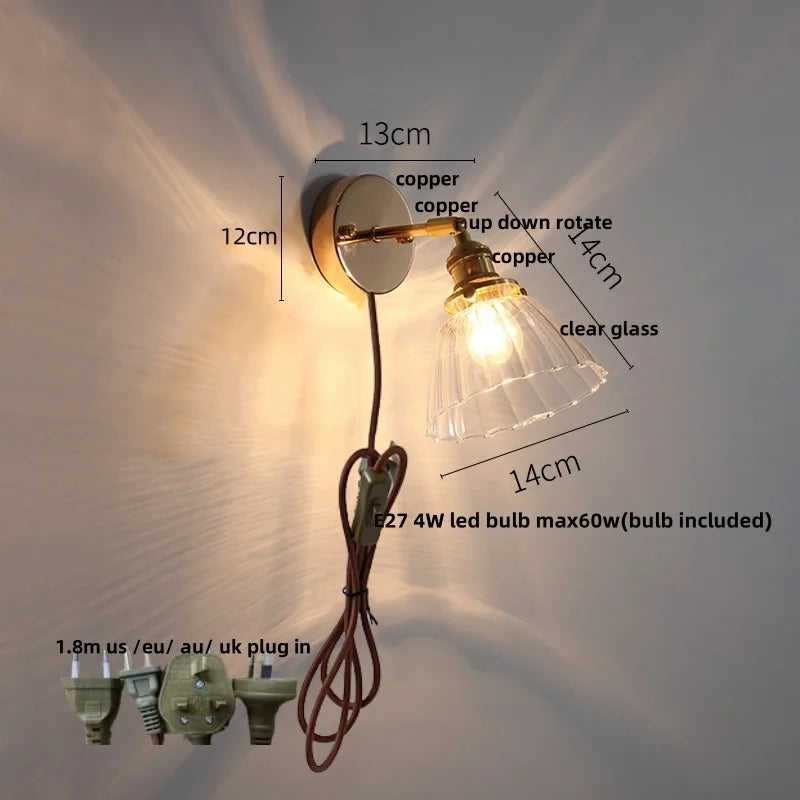 DecorBites™ Glass Rotate Copper LED Wall Sconce - Modern Nordic Bedroom Study Lamp