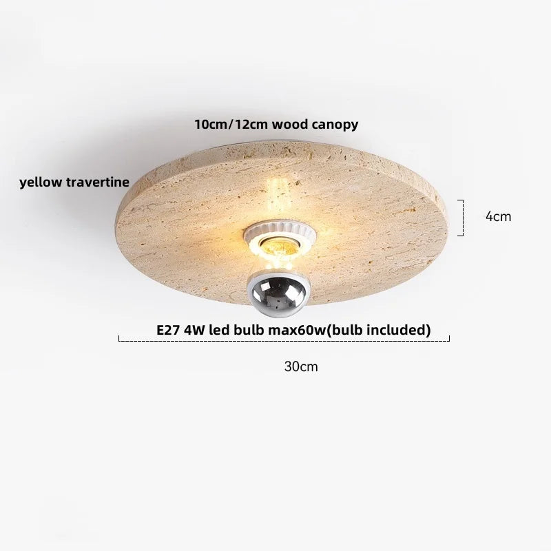 DecorBites™ Acrylic LED Ceiling Lamp Yellow Travertine Wood Canopy Wabi Sabi Style