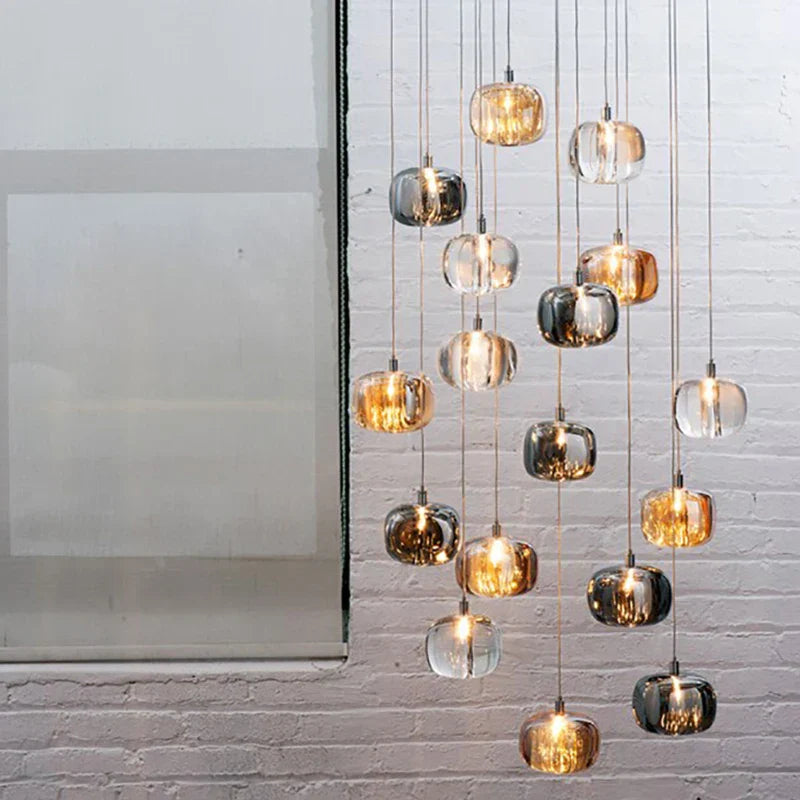 DecorBites™ LED Stair Chandelier: Luxury Amber/Crystal Indoor Lighting Fixture