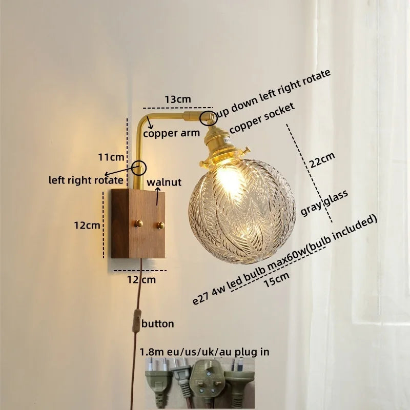 DecorBites™ Clear Glass LED Wall Sconce Walnut Copper Modern Stair Light Fixtures