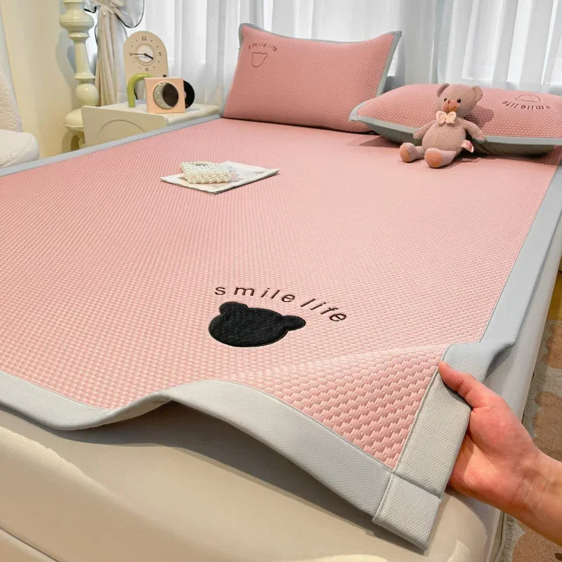 DecorBites™ Bear Jacquard Ice Bean Mat Set - Cooling Bed Sheet for Kids & Adults