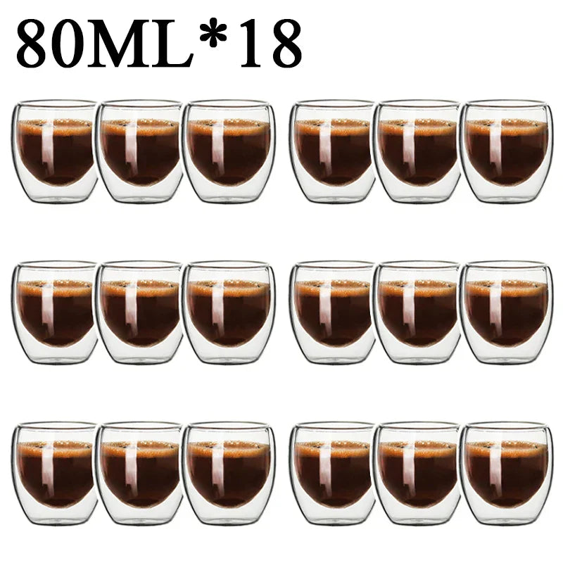 DecorBites™ Double Wall Borosilicate Glass Mug Set for Tea Coffee Juice Bar Drinkware