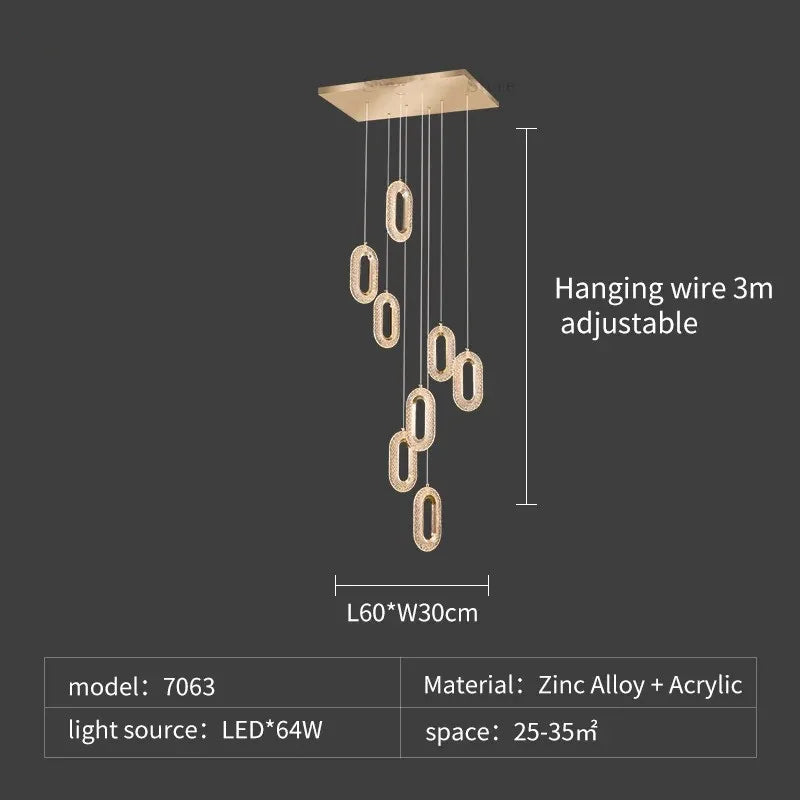 DecorBites™ Crystal Rings Chandelier: Staircase Luxury LED Lighting Fixture