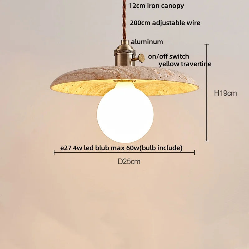 DecorBites™ LED Pendant Lights Bar Decor Yellow Travertine Stone Wood Hang Lamp