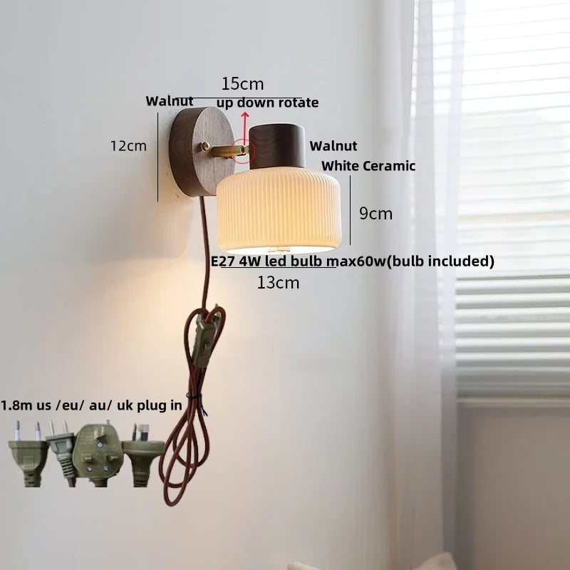 DecorBites™ Ceramic Walnut Wood Wall Light - Modern Nordic Bar Reading Bedside Lamp