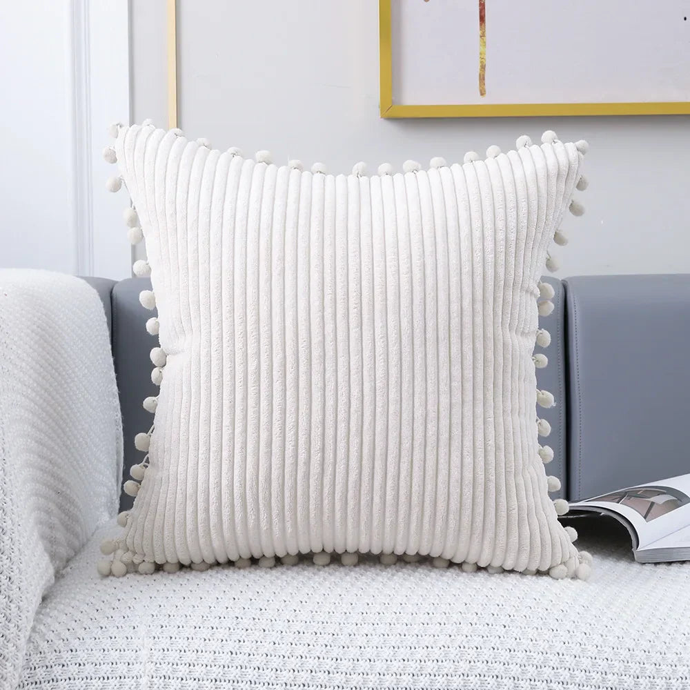 DecorBites™ Corduroy Pompom Cushion Cover 45x45 for Sofa Living Room