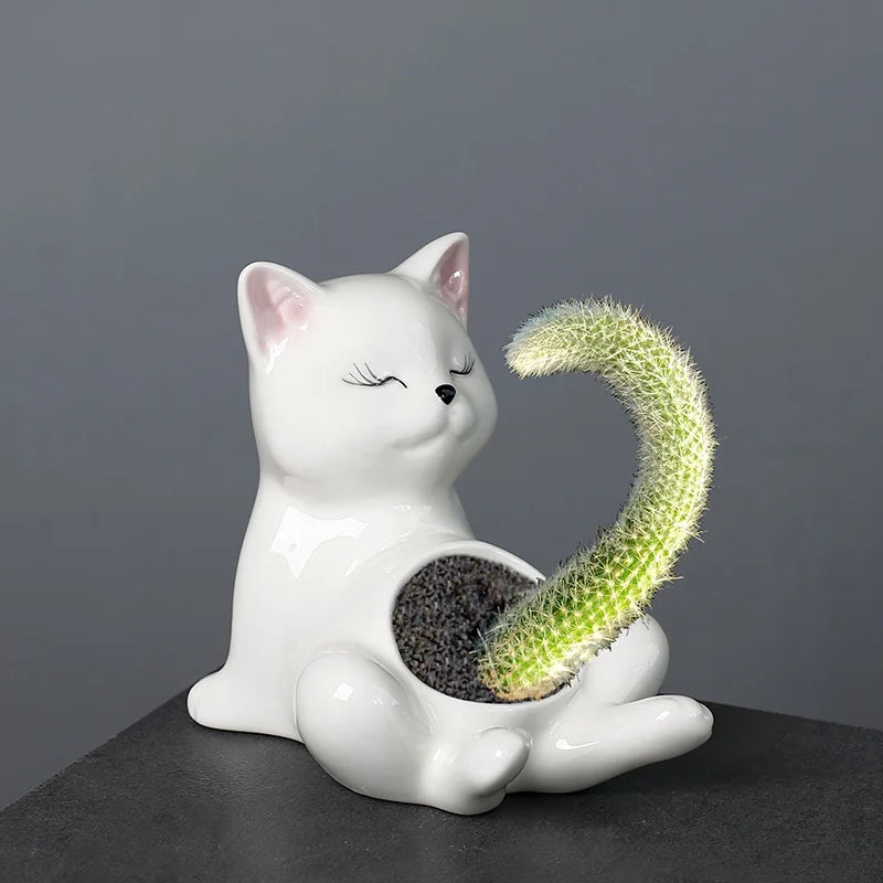 DecorBites™ Cartoon Kitten Ceramic Flowerpot Succulent Cat Plant Pot Garden Decor