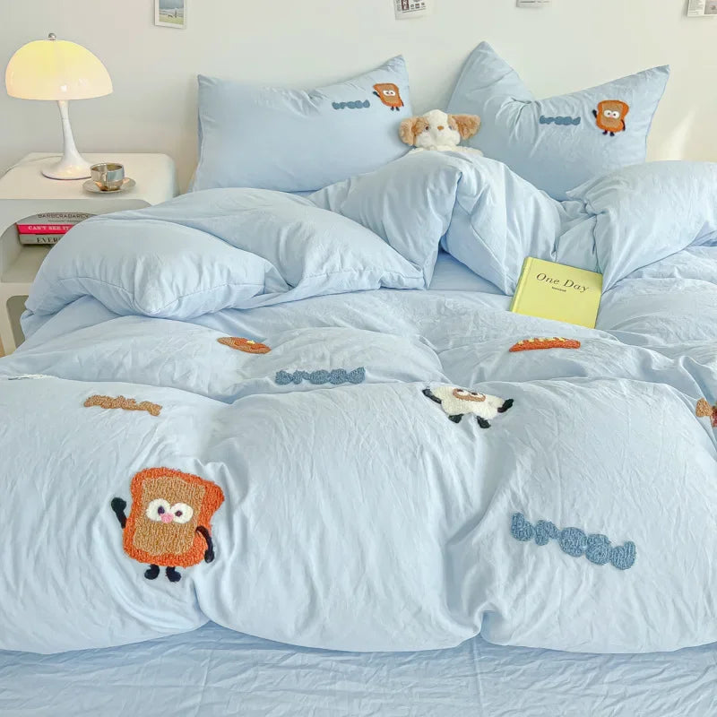 DecorBites™ Cartoon Embroidery Jacquard Comforter Sets | Washed Cotton | Soft Skin-Friendly Bed Linen