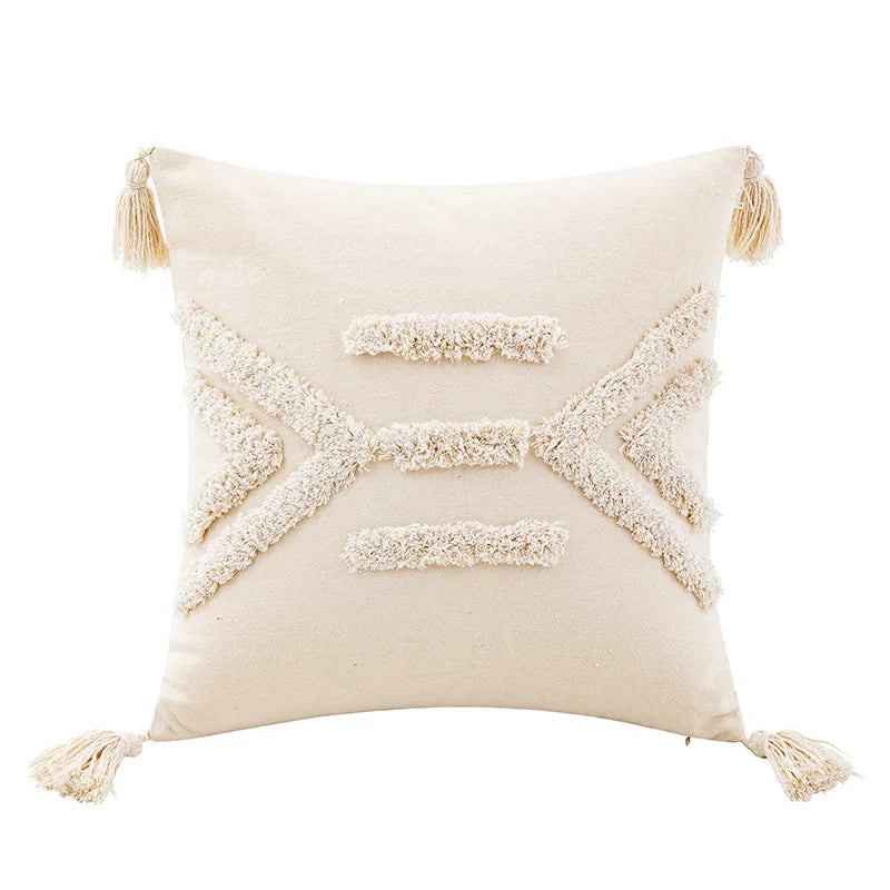 DecorBites™ Geometric Tufted Cushion Cover Beige Patchwork Pillow Covers Wabi-sabi Style