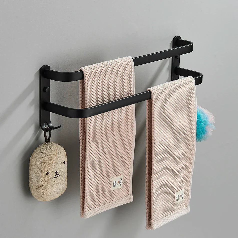 DecorBites™ Aluminum Bathroom Towel Rack with Hook, Wall Mounted Multiple Layer Cloth Hanger