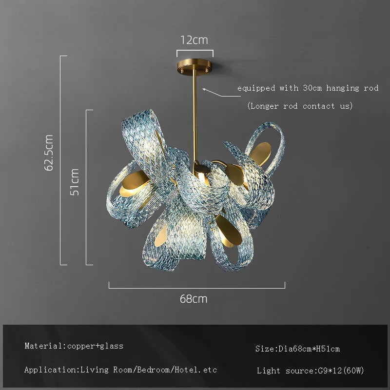 DecorBites™ Blue Glass Flower Ceiling Chandelier Copper Hanging Lamps