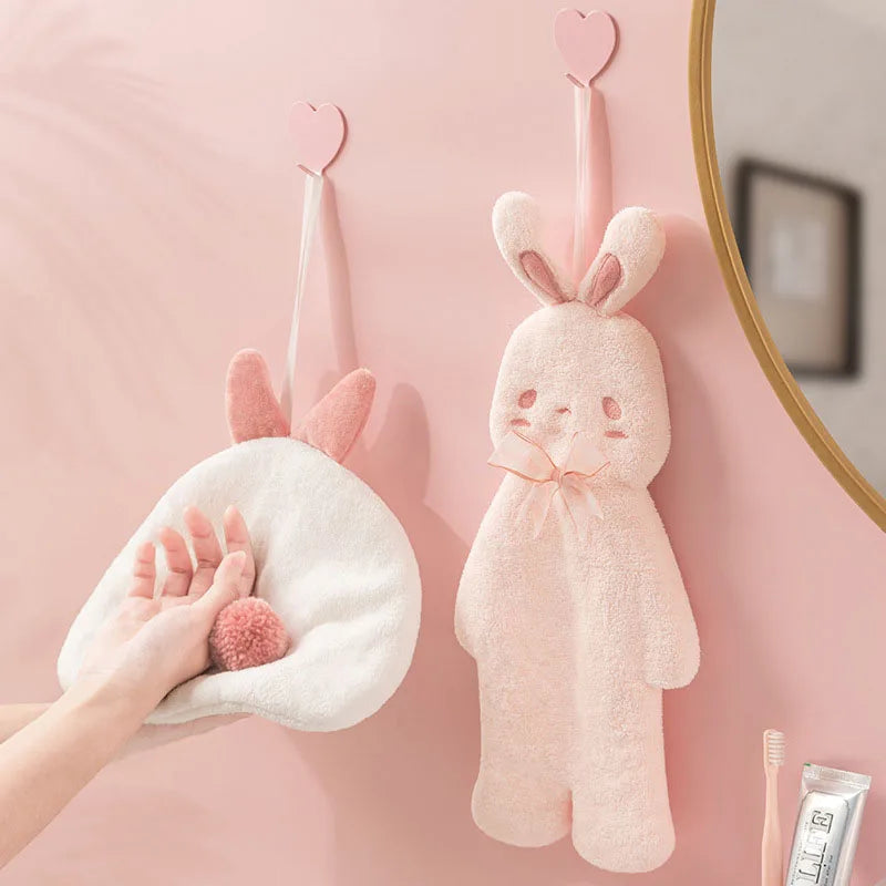 DecorBites™ Cartoon Rabbit Hand Towel - Thick Coral Velvet Absorbent for Bathroom Kitchen