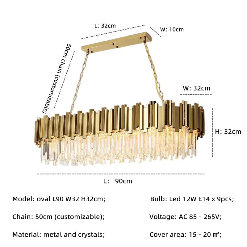 DecorBites™ Gold Crystal Chandelier: Modern Luxury LED Pendant Lights for Living, Dining, Bedroom Decor