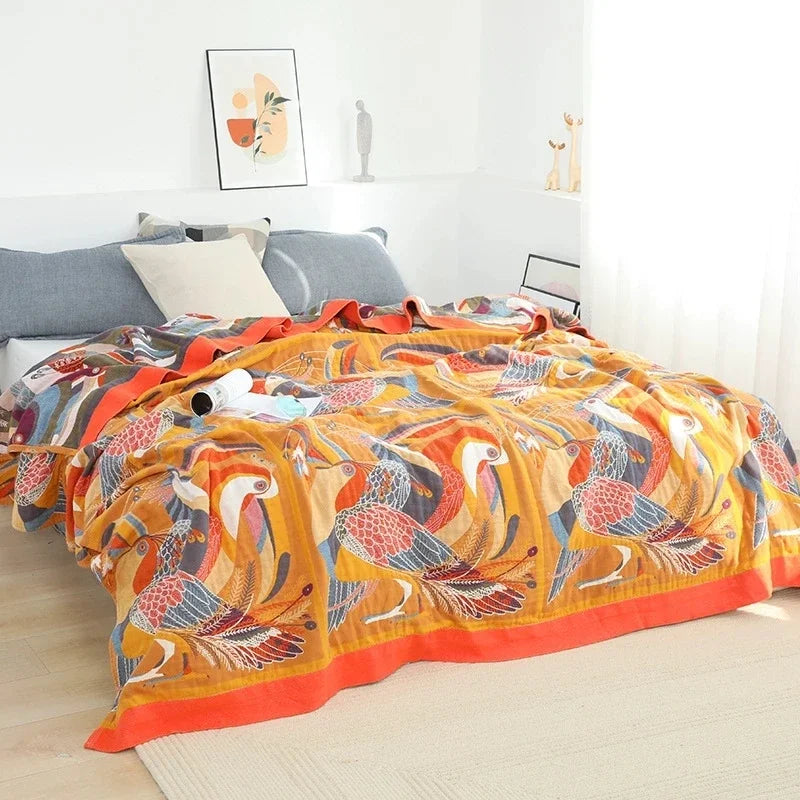 DecorBites™ Ethnic Cotton Blanket & Throw - Breathable Gauze Summer Quilt - Boho Decor Bedspread