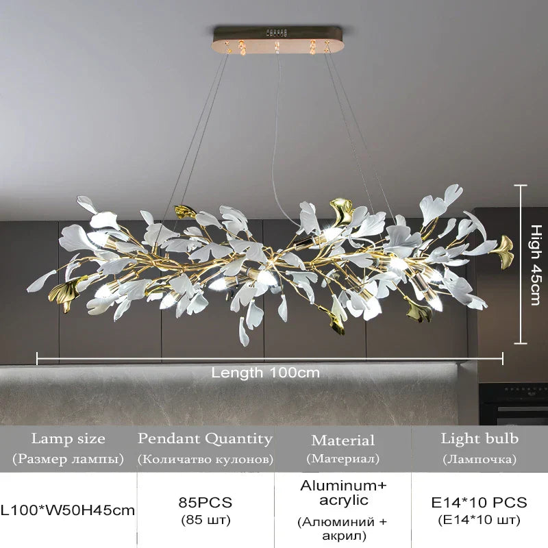 DecorBites™ Ginkgo Leaf Crystal Chandelier: Nordic Design Tree Branch Hanging Light