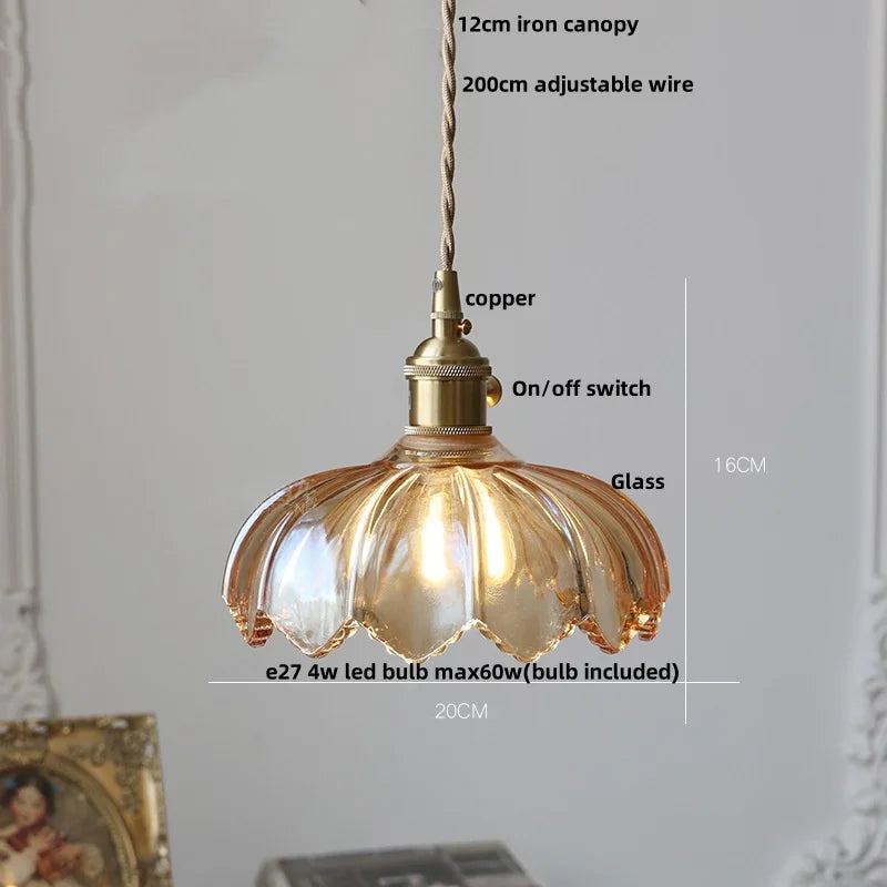 DecorBites™ Amber Glass LED Pendant Lamp 200cm Wire Adjustable Nordic Modern Simple Hanging Lights