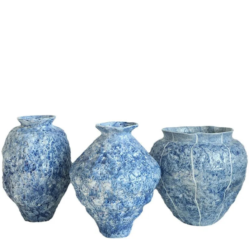 DecorBites™ Blue Ceramic Vase Hydroponic Terrarium Flowerpot Decoration Home Flower Vase