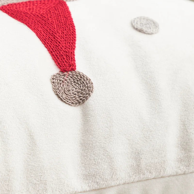 DecorBites™ Christmas Embroidered Red Geometric Cushion Cover - Festive Holiday Throw Pillow Cover
