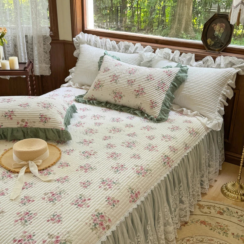 DecorBites™ Lace Ruffles Bed Skirt Set with Pillowcases for 1.2-2M Beds