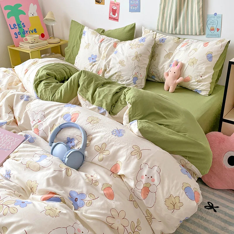 DecorBites™ Cartoon Pattern Cotton Bed Sets Quilt Cover Sheet Pillowcase Bedclothes