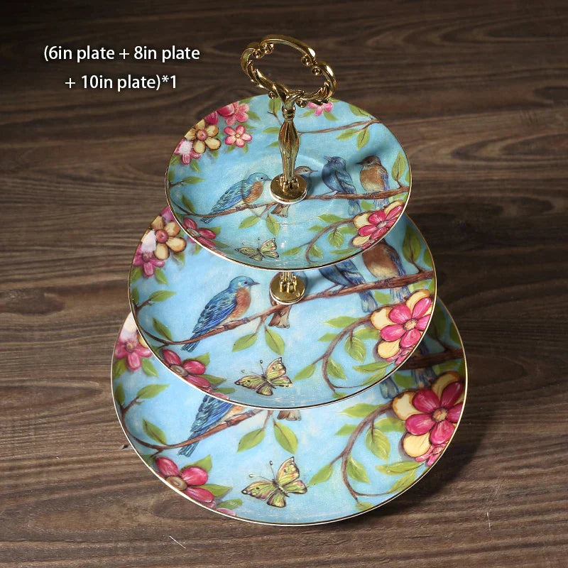 DecorBites™ Bone China Fruit Plates Set Cake Stand Buffet Snack Dishes Elegant Tableware Decor