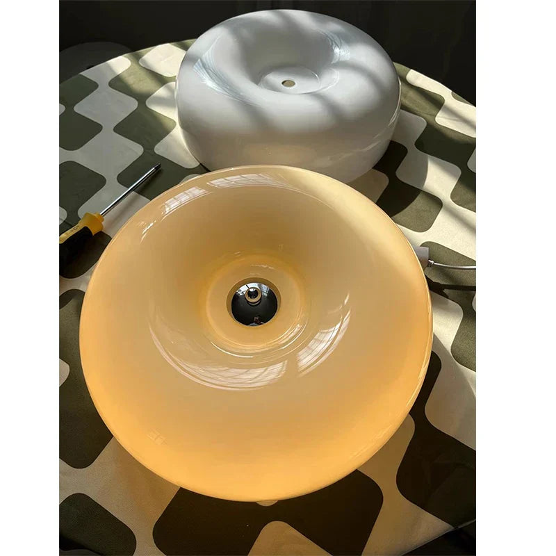 DecorBites™ Cream Bauhaus Style Ceiling Lamp for Bedroom with Medieval French Glass