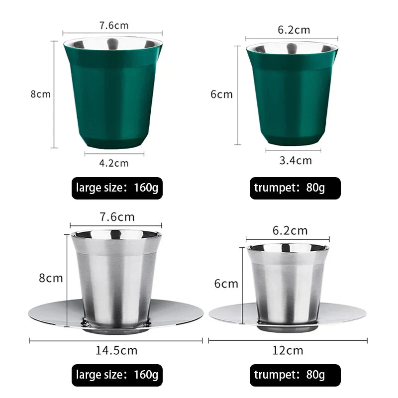 DecorBites™ Double Walled Espresso Cups, Insulated Coffee Tumbler, Unbreakable Stainless Steel Cup