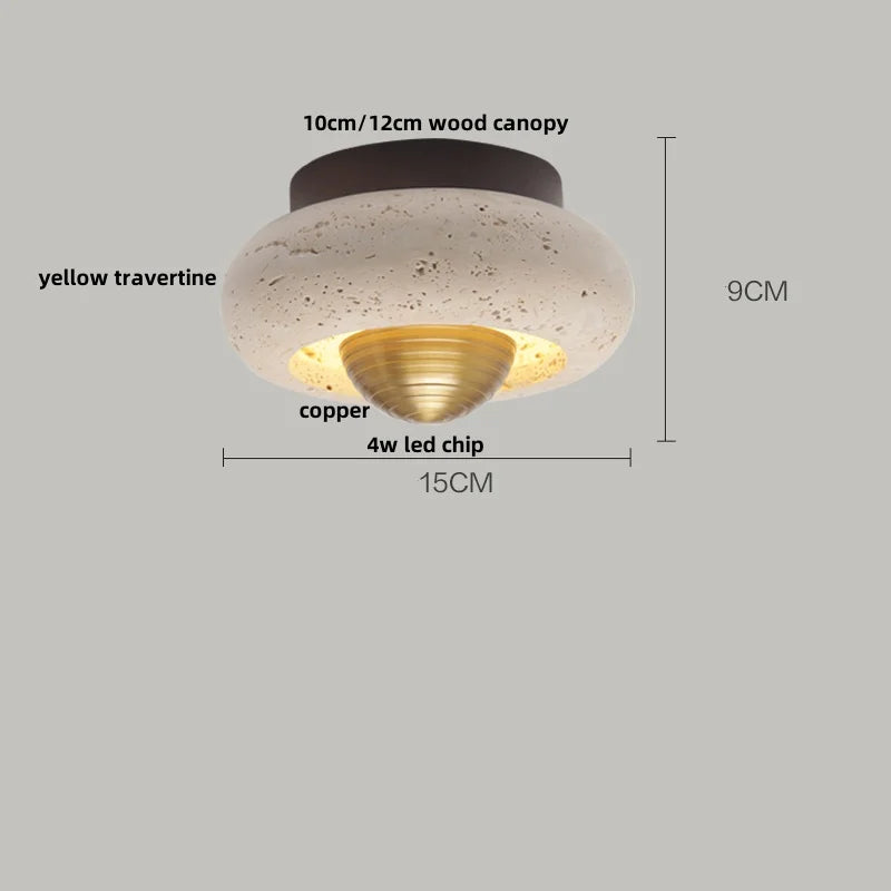 DecorBites™ Acrylic LED Ceiling Lamp Yellow Travertine Wood Canopy Wabi Sabi Style