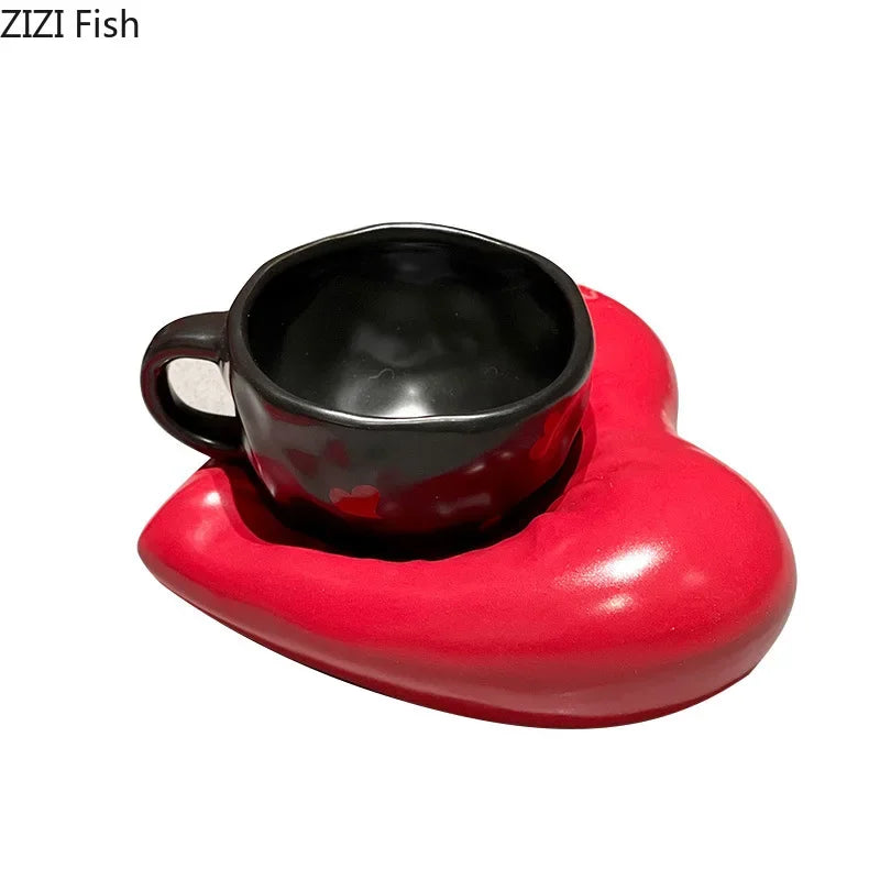 DecorBites™ Creative Heart Porcelain Coffee Mug & Saucer Set