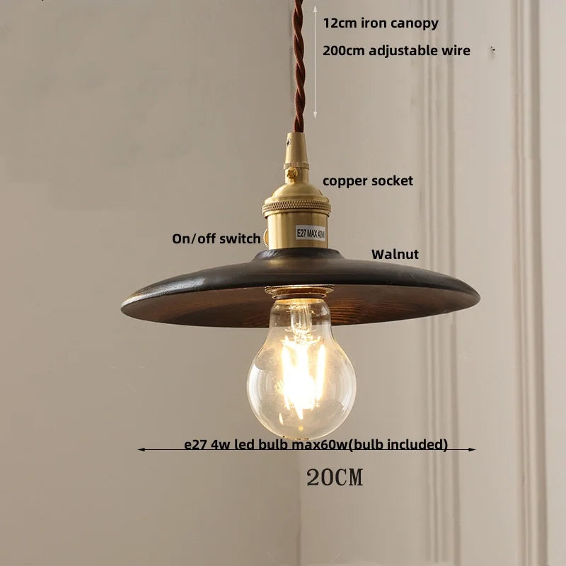 DecorBites™ Clear Glass Walnut Wood LED Pendant Lamp - Nordic Modern Hanging Lights