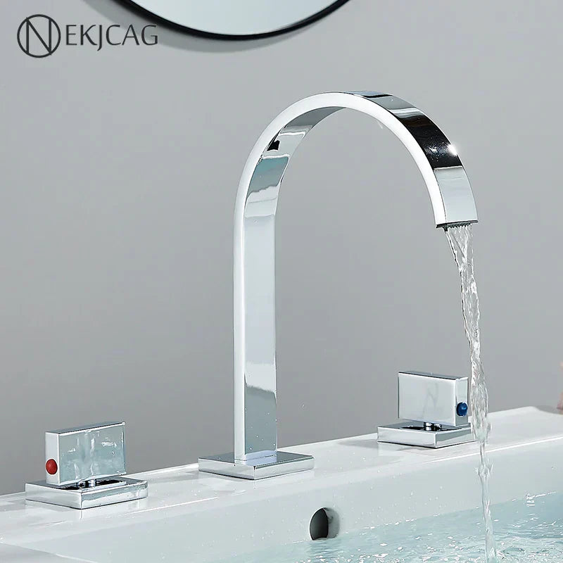 DecorBites™ Crystal Handle Gold Bathroom Basin Faucet Three Hole Mixer for Bathtub