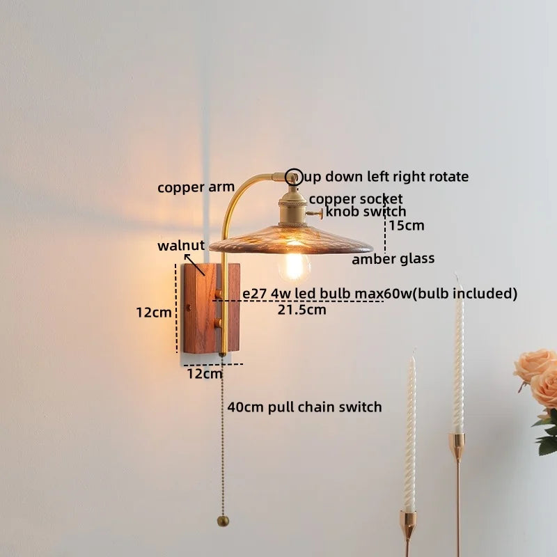 DecorBites™ Ceramic Walnut LED Wall Lights Modern Bedside Lamp - Knob Switch