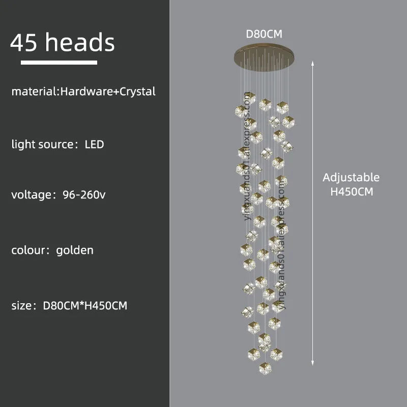 DecorBites™ Crystal Modern Chandelier for Living Room Luxury Loft LED Lighting Staircase Chandelier