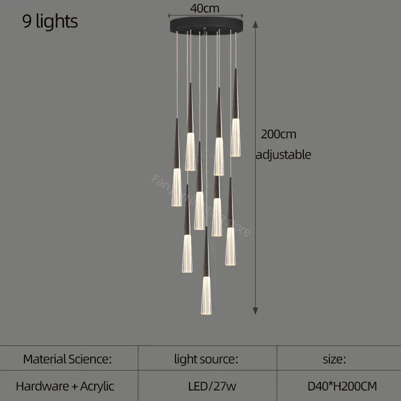 DecorBites™ Acrylic Cone Pendant Light for Villa Stair, Kitchen, and Restaurant.