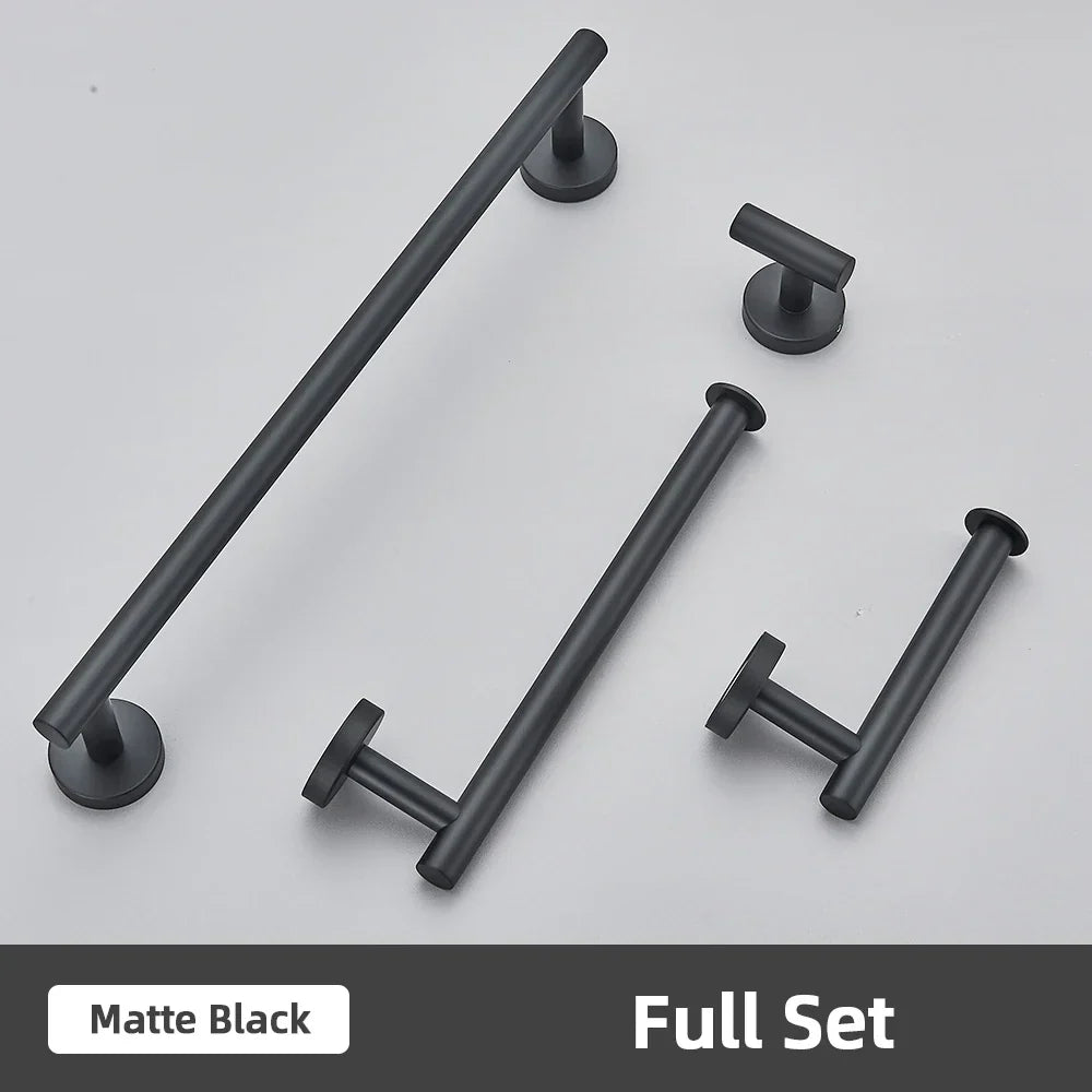 DecorBites™ Brushed Gold Bathroom Accessories Set: Towel Rail, Paper Holder, Hook, Stainless Steel