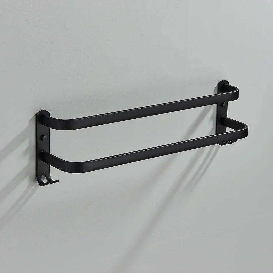 DecorBites™ Aluminum Bathroom Towel Rack with Hook, Wall Mounted Multiple Layer Cloth Hanger