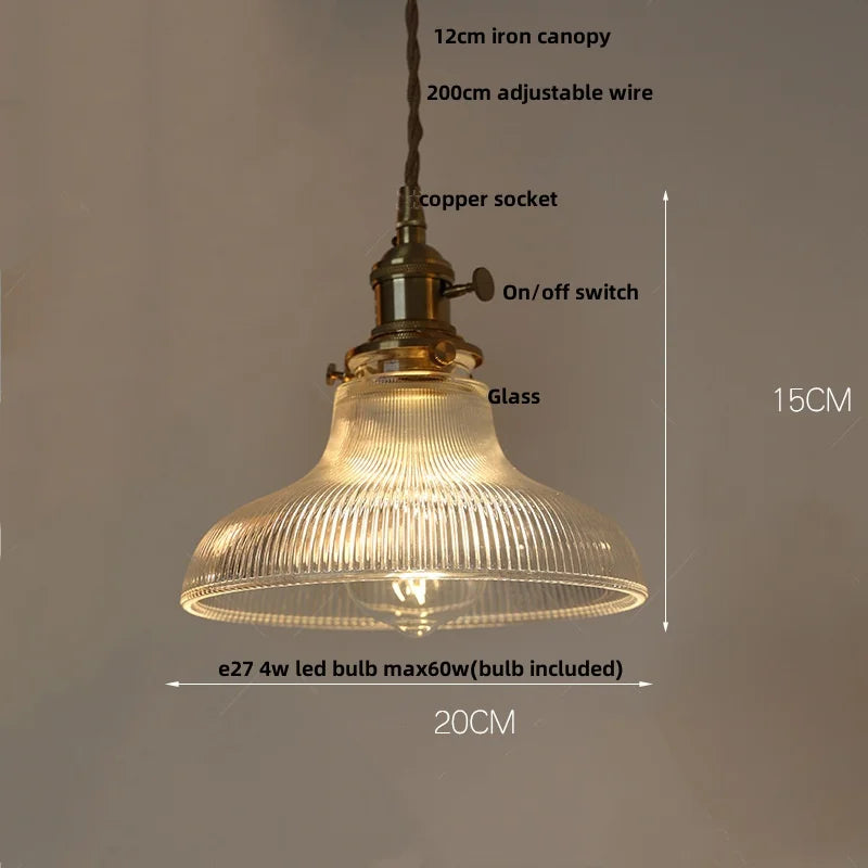 DecorBites™ Amber Glass LED Pendant Lamp Walnut Wood Copper Hanging Light
