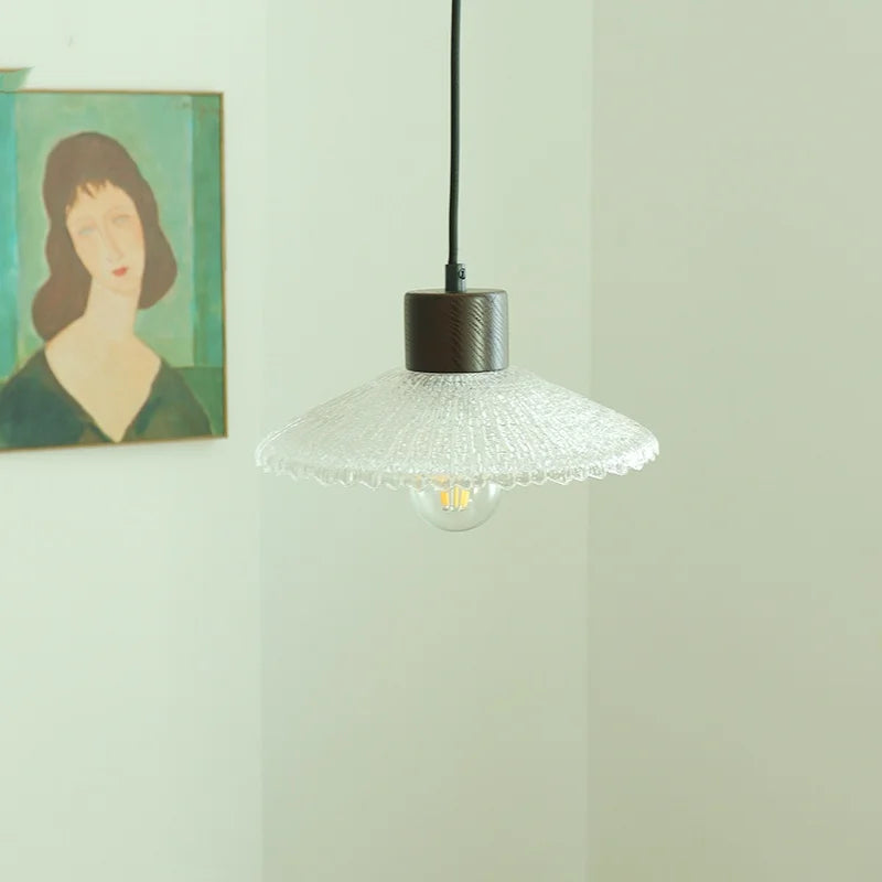 DecorBites™ Clear Glass LED Pendant Light Fixture Wood Hanging Lamp
